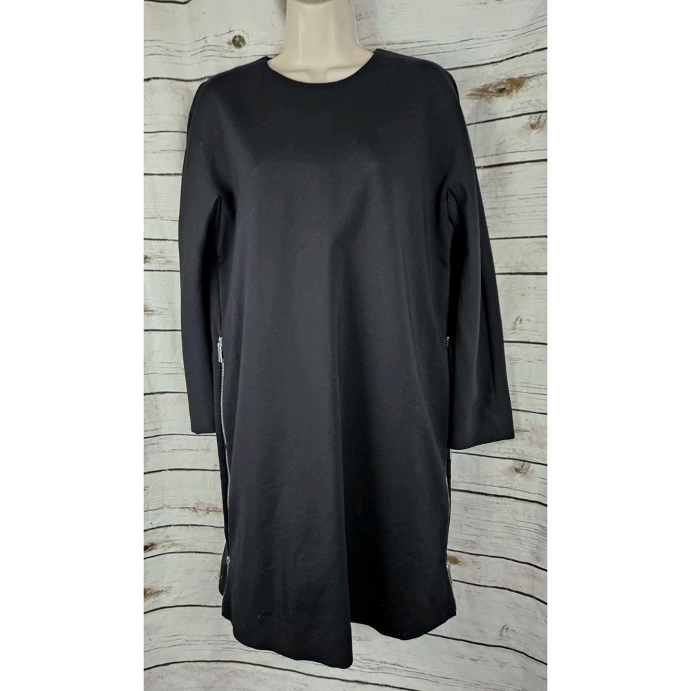 COS Black Knit Shift Dress US 8 Womens NEW Zip Up Sides Mimimalist Ponte Stretch